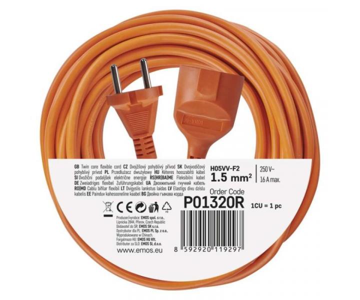 Dvouilov pohybliv pvod 20 m / 1 zsuvka / oranov / PVC / 230 V / 1,5 mm2 Emos P01320R