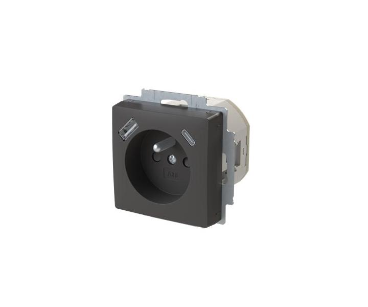 Zsuvka 1nsobn s kolkem, s clonkami, s nabjenm USB-A, USB-C ABB Zoni 5569T-A32357 237 - matn ern