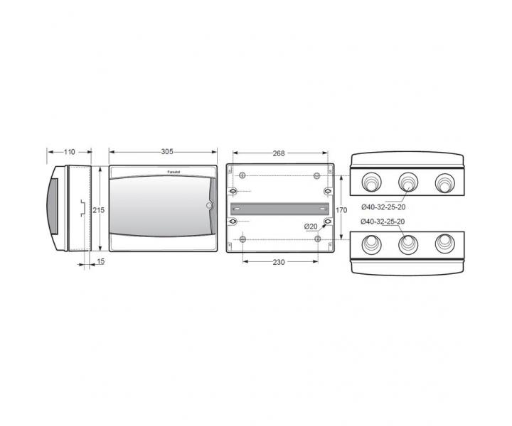 Rozvodnice na omtku Famatel Acqua 3912-TTB IP65 12 modul 215 x 305 x 110 mm