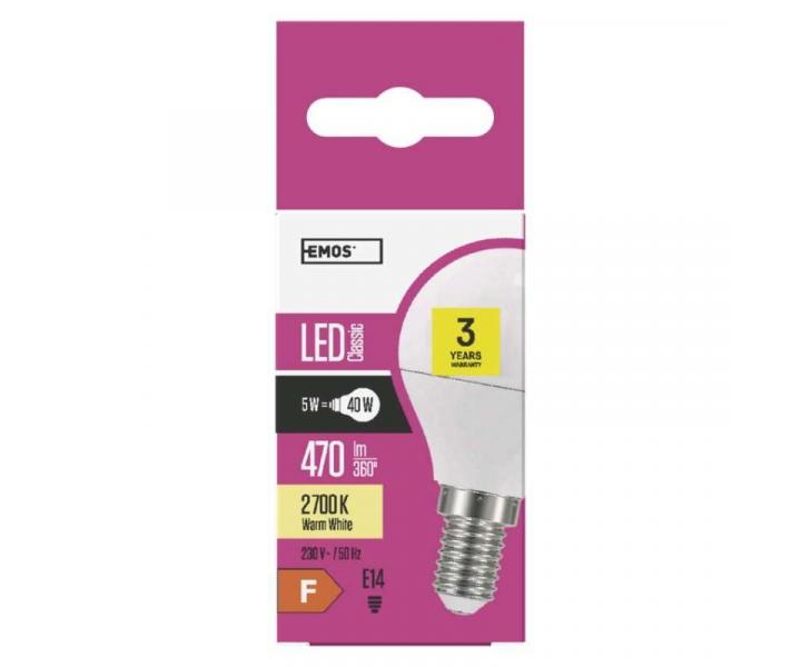 LED rovka Classic Mini Globe / E14 / 5 W (40 W) / 470 lm / tepl bl Emos ZQ1220