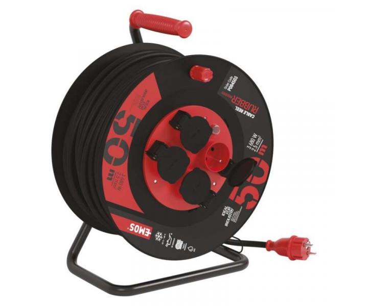 Venkovn prodluovac kabel na bubnu 50 m / 4 zs. / ern / guma-neopren / 230V / 2,5 mm2 Emos P084503
