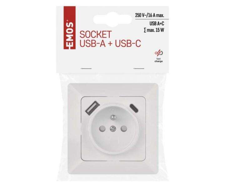 Zsuvka s USB A+USB C., bl Emos A6000.4