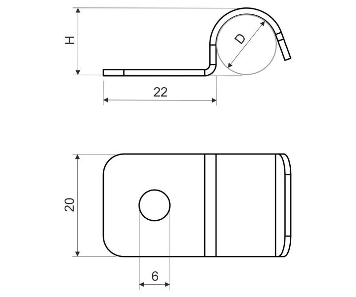 Jednostrann pchytka kabel Kopos 6712_PO, ocel