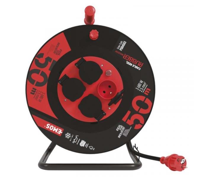 Venkovn prodluovac kabel na bubnu 50 m / 4 zs. / ern / guma-neopren / 230V / 2,5 mm2 Emos P084503