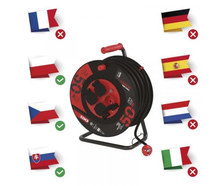 Venkovn prodluovac kabel na bubnu 50 m / 4 zs. / ern / guma-neopren / 230V / 2,5 mm2 Emos P084503