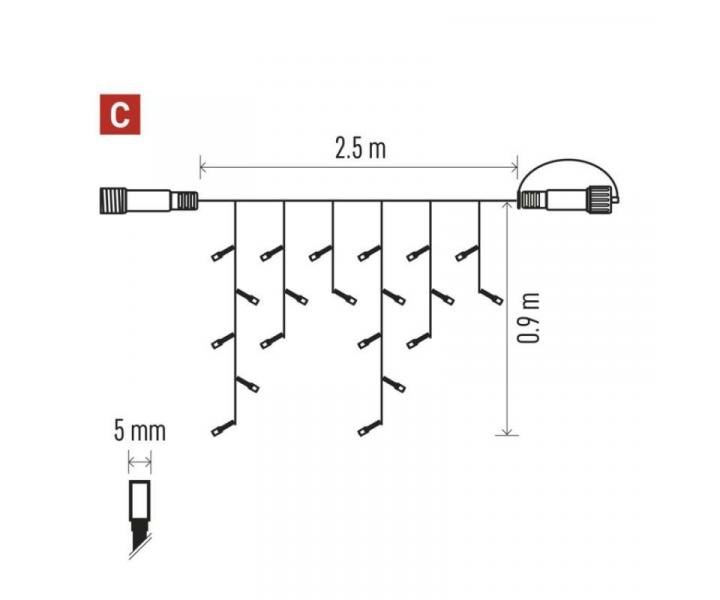 Standard LED spojovac vnon etz  rampouchy, 2,5 m, venkovn, studen bl Emos D1CC01