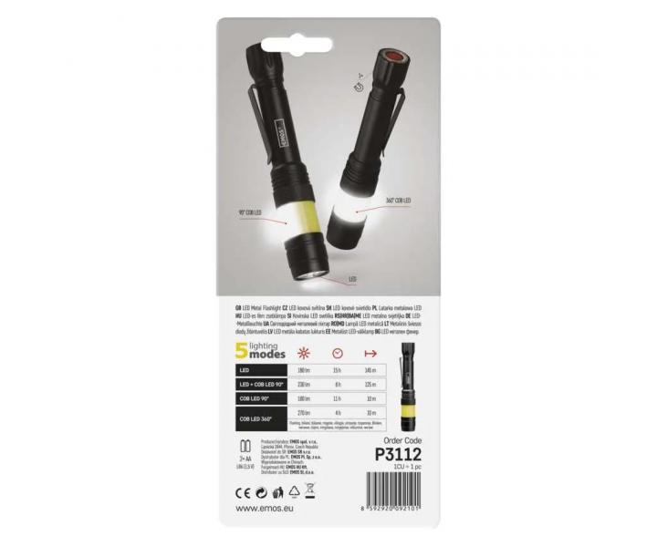 Svtilna na baterie kovov Emos P3112 360 COB LED, 270 lm, 2x AA