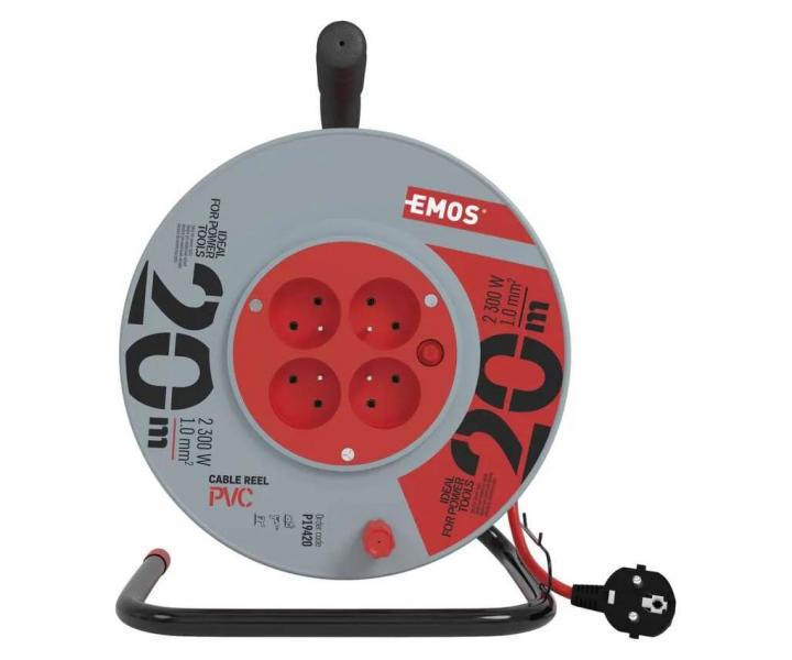 Prodluovac kabel na bubnu Emos P19420, 4x zsuvka, 230 V, 1 mm2, erven, 20 m
