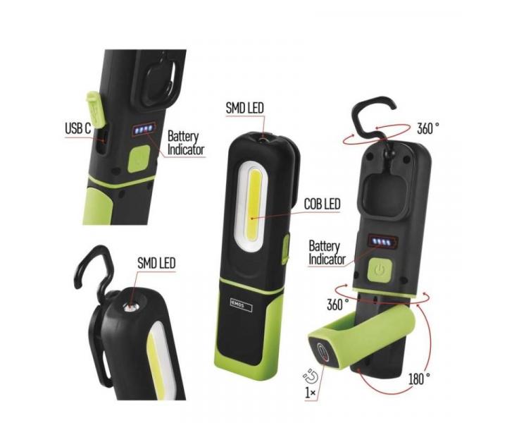 COB LED + SMD LED nabjec svtilna P4537, 330 lm, 1200 mAh Emos P4537