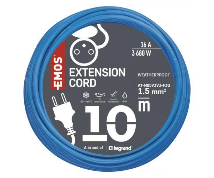Poas odoln prodluovac kabel 10 m / 1 zsuvka / modr / PVC / 230 V / 1,5 mm2 Emos P01410W