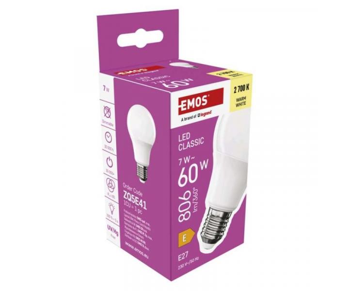 LED rovka Classic A60 / E27 / 7 W (60 W) / 806 lm / tepl bl Emos ZQ5E41