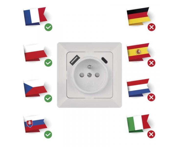 Zsuvka s USB A+USB C., bl Emos A6000.4