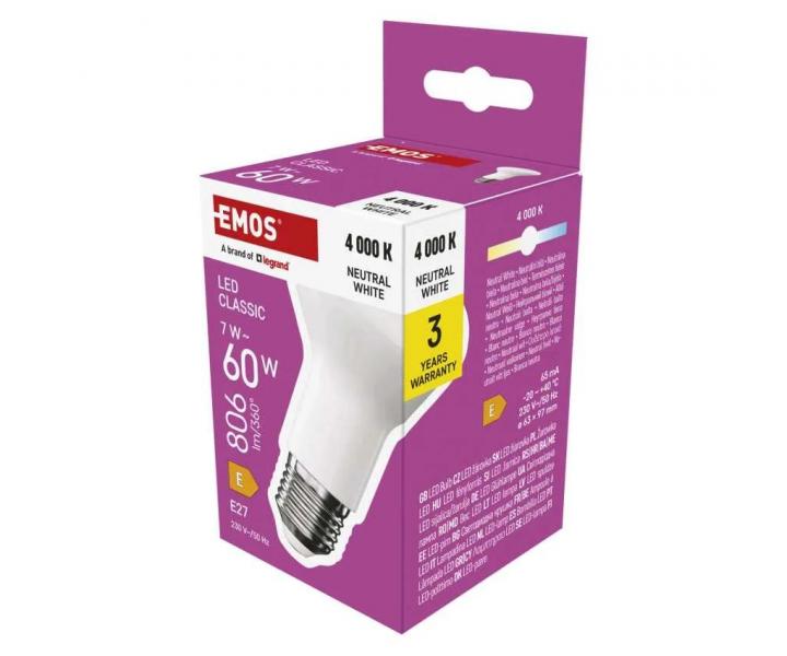 LED rovka Emos Classic R63 ZQ7E43, E27, 7 W (60 W), neutrln bl