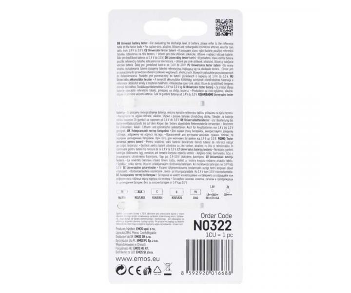 Univerzln tester bateri (AA, AAA, C, D, 9V, knoflkovch) Emos N0322