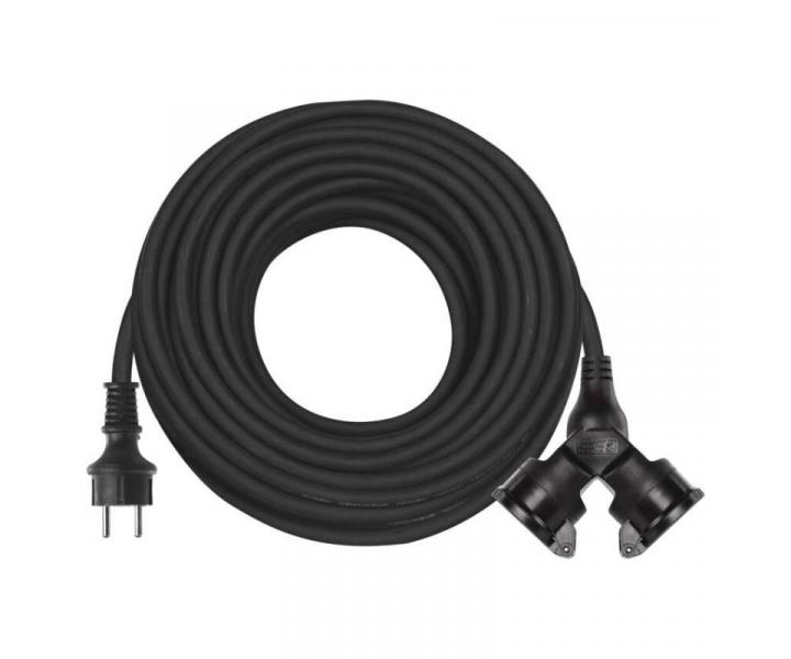 Venkovn prodluovac kabel 20 m / 2 zsuvky / ern / guma / 230 V / 1,5 mm2 Emos P0603
