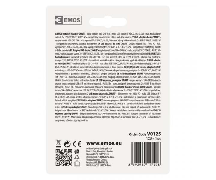 Univerzln USB adaptr SMART do st 3,1A (15W) max. Emos V0125