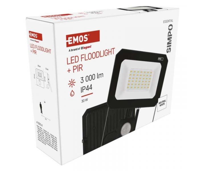LED reflektor SIMPO s pohybovm idlem, 30 W, ern, neutrln bl Emos ZS2333