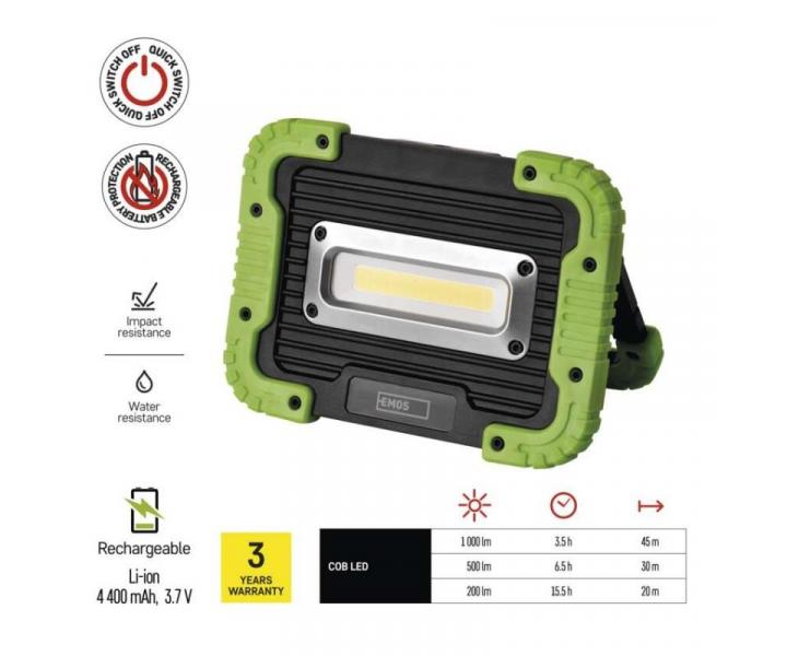 COB LED nabjec pracovn reflektor P4533, 1000 lm, 4400 mAh Emos P4533