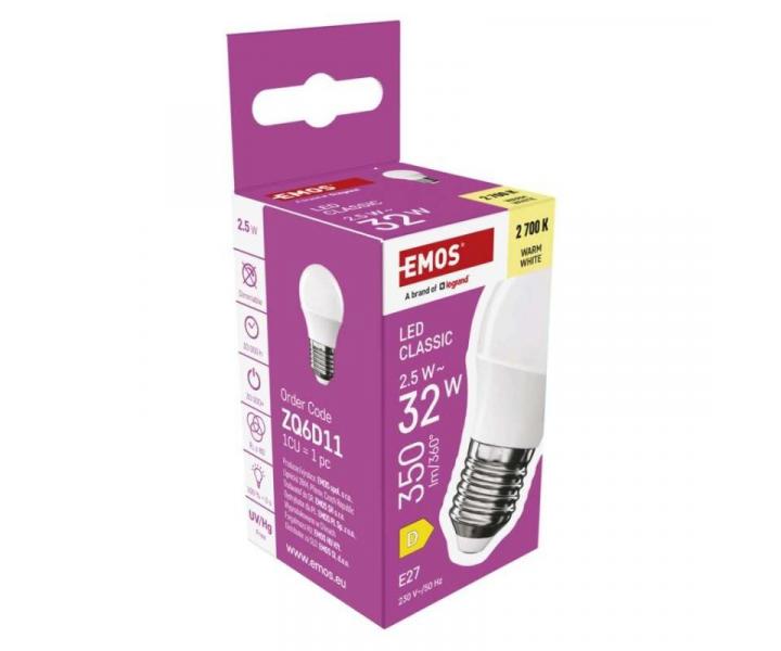LED rovka Classic Mini Globe / E27 / 2,5 W (32 W) / 350 lm / tepl bl Emos ZQ6D11