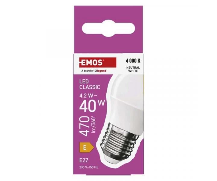 LED rovka Classic Mini Globe / E27 / 4,2 W (40 W) / 470 lm / neutrln bl Emos ZQ6E23