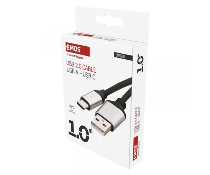 Nabjec a datov kabel USB-A 2.0 / USB-C 2.0, 1 m, ern Emos SM7025BL