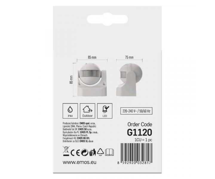 PIR senzor (pohybov idlo) IP44 1200W, bl Emos G1120