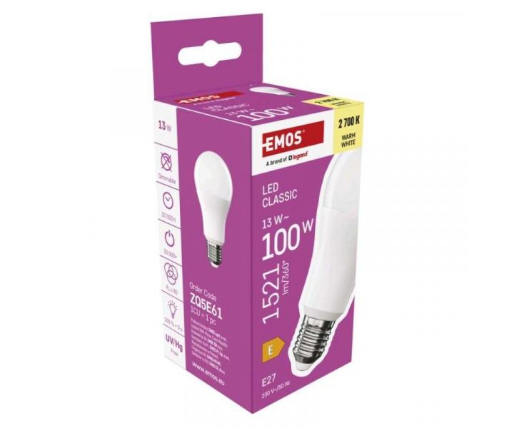 LED rovka Classic A60 / E27 / 13 W (100 W) / 1521 lm / tepl bl Emos ZQ5E61