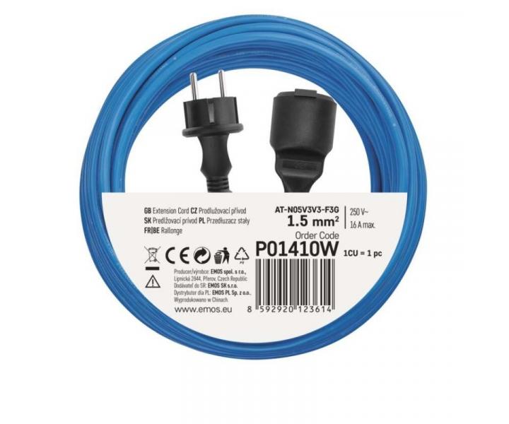 Poas odoln prodluovac kabel 10 m / 1 zsuvka / modr / PVC / 230 V / 1,5 mm2 Emos P01410W