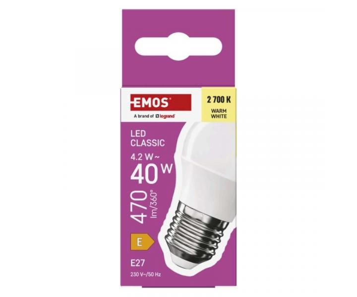 LED rovka Classic Mini Globe / E27 / 4,2 W (40 W) / 470 lm / tepl bl Emos ZQ6E21