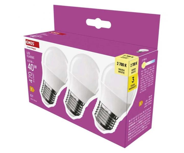 LED rovka Emos Classic Mini Globe ZQ6E21.3, E27, 4,2 W (40W), tepl bl - 1 ks