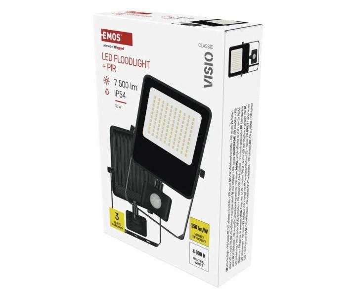 LED reflektor s pohybovm idlem Emos Visio ZS2943, IP54, 50 W, ern, neutrln bl