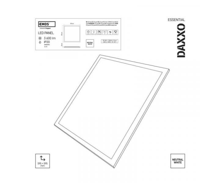 LED panel DAXXO backlit 6060, tvercov vestavn bl, 36W neutr. b. Emos ZB2414