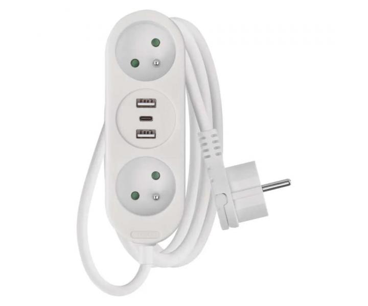 Prodluovac kabel Emos P0211E, 2x zsuvka, 2x USB-A, 1x USB-C, bl, 1,4 m