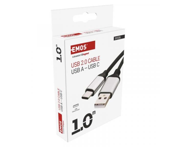 Nabjec a datov kabel USB-A 2.0 / USB-C 2.0, 1 m, ern Emos SM7025BL