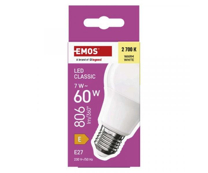 LED rovka Classic A60 / E27 / 7 W (60 W) / 806 lm / tepl bl Emos ZQ5E41
