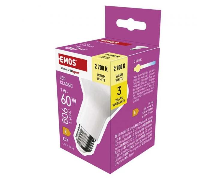LED rovka Emos Classic R63 ZQ7E41, E27, 7 W (60 W), tepl bl
