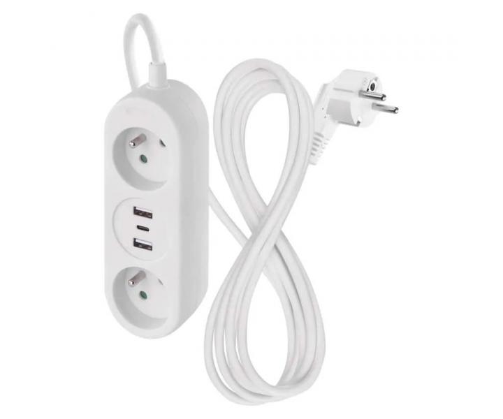 Prodluovac kabel Emos P0211E, 2x zsuvka, 2x USB-A, 1x USB-C, bl, 1,4 m