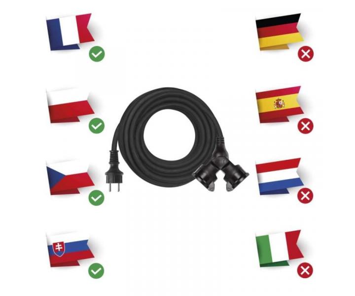 Venkovn prodluovac kabel 15 m / 2 zsuvky / ern / guma / 230 V / 1,5 mm2 Emos P0602
