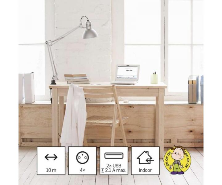 Prodluovac kabel - kostka 1,9 m / 4 zsuvky / bl / PVC / s USB / 1 mm2 Emos P04119U