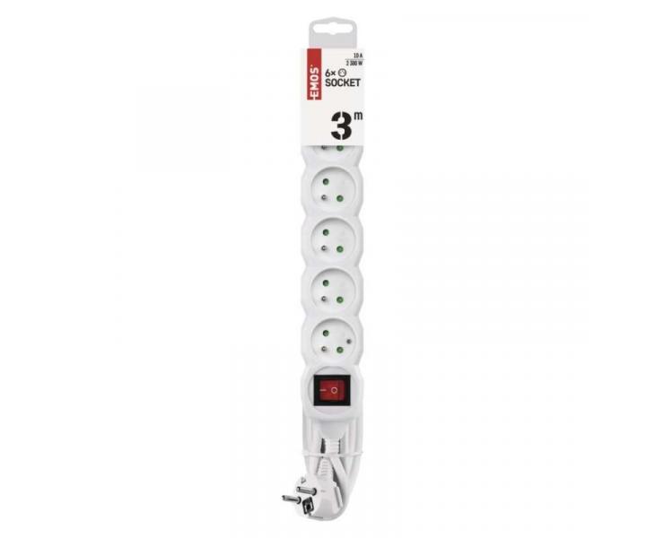 Prodluovac kabel 3 m / 6 zsuvek / s vypnaem / bl / PVC / 1 mm2 Emos P1613
