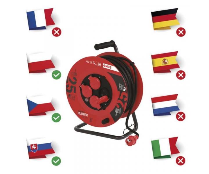 Venkovn prodluovac kabel na bubnu 25 m / 4 zsuvky / ern / guma / 230 V / 1,5 mm2 Emos P084251