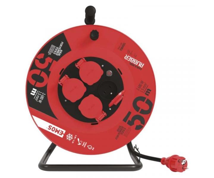 Venkovn prodluovac kabel na bubnu 50 m / 4 zsuvky / ern / guma / 230 V / 1,5 mm2 Emos P084501