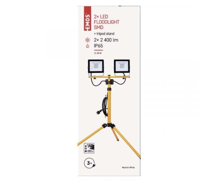 LED reflektor HOBBY SLIM, 2 30W + trojnoka, lut, neutrln bl Emos ZS2231.2